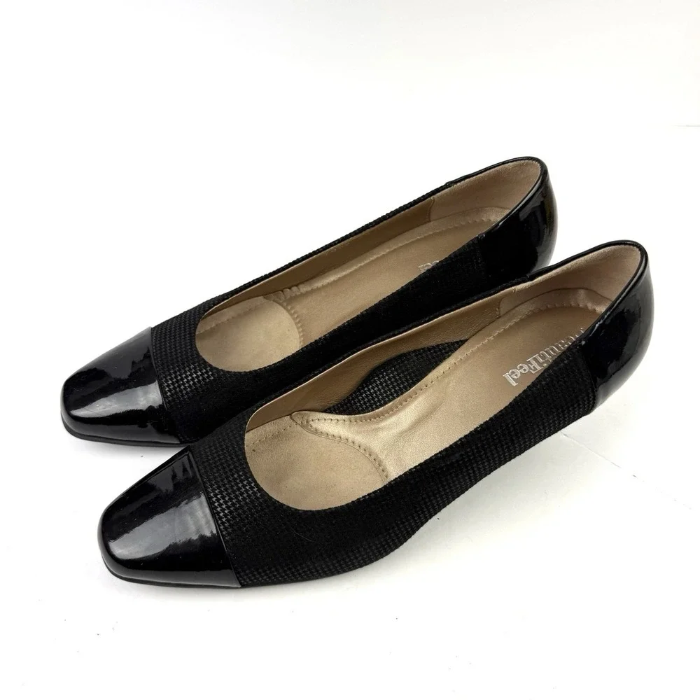 Beautifeel Shoes 39 Black Leather Scale Slip On Heels Womens 8.5 Made In Israel